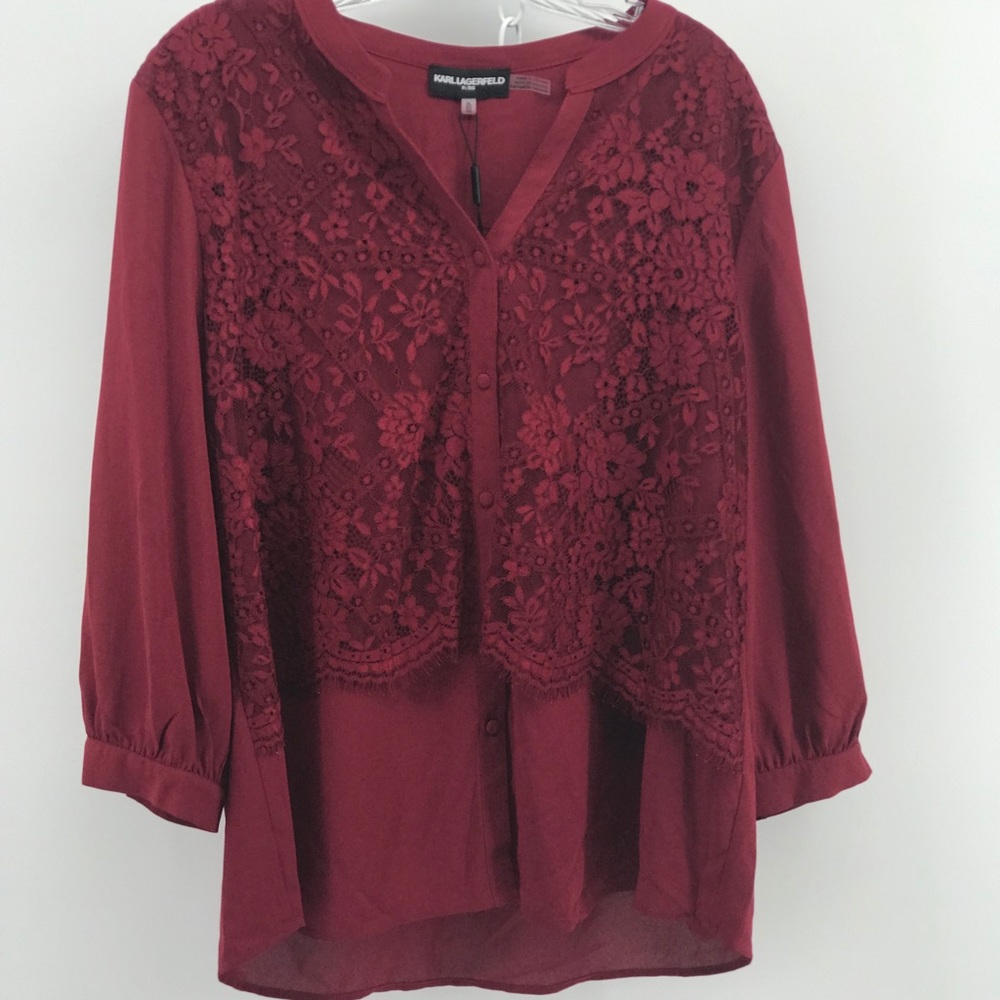 Karl Lagerfeld lace front button down blouse